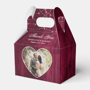 Rustic Wood Burgundy Wedding Photo Favour Box