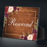 Rustic Wood Burgundy Wedding Reserved 5x7 Table Plaque<br><div class="desc">Rustic Wood Watercolor Floral Burgundy Marsala Gold Frame Wedding Reserved 5x7 Table Plaque</div>