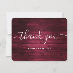 Rustic Wood Burgundy Wedding Shower Birthday Thank You Card