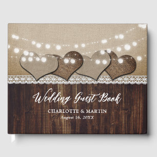 Rustic Wood Burlap and Lace Wedding Guest Book
