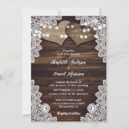 Rustic Wood Burlap and Lace Wedding Invitations
