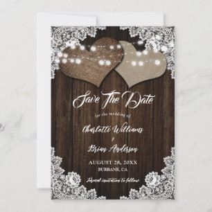Rustic Wood Burlap and Lace Wedding Save The Date