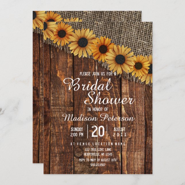 Rustic Wood & Burlap Bridal Shower Invitation (Front/Back)