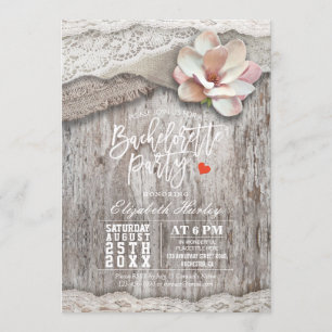 Rustic Wood Burlap Lace Floral Bachelorette Party Invitation