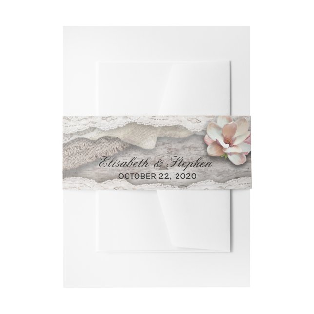 Rustic Wood Burlap Lace Floral Barn Wedding Shower Invitation Belly Band (Front Example)