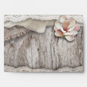 Rustic Wood Burlap Lace Floral Country Wedding Envelope