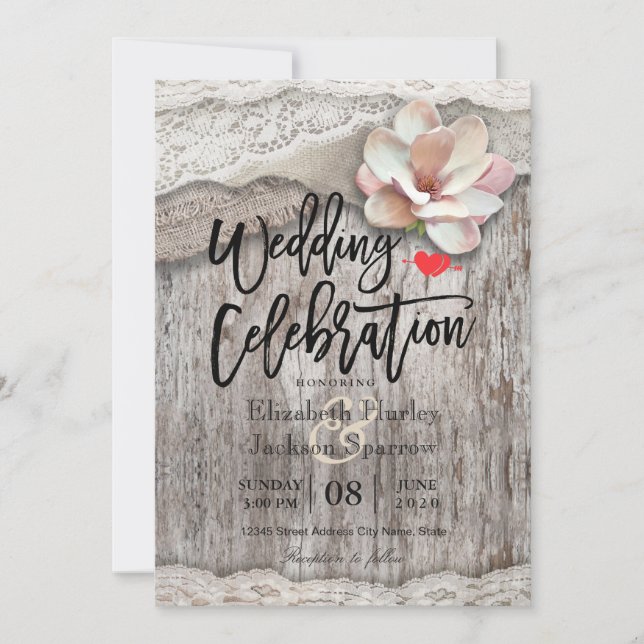 Rustic Wood Burlap Lace Floral Country Weddings Invitation (Front)