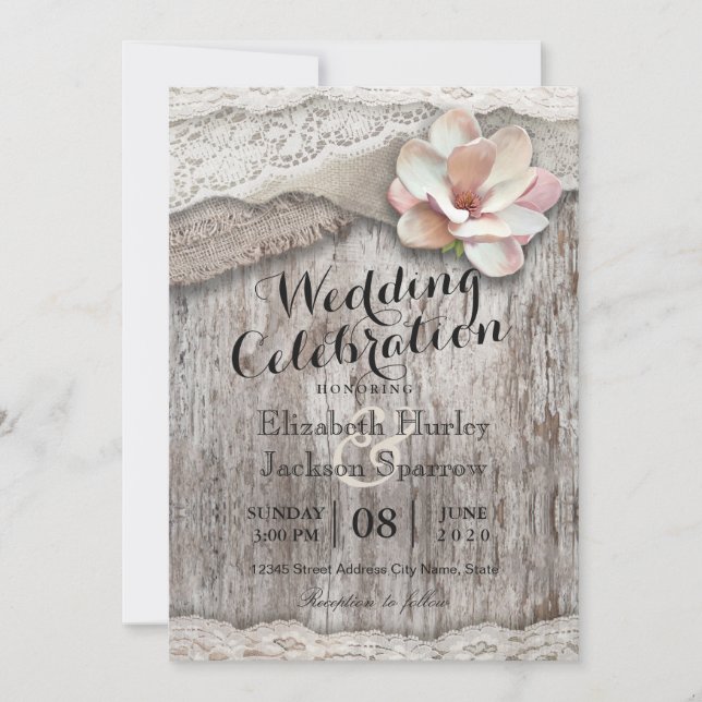 Rustic Wood Burlap Lace Floral Country Weddings Invitation (Front)