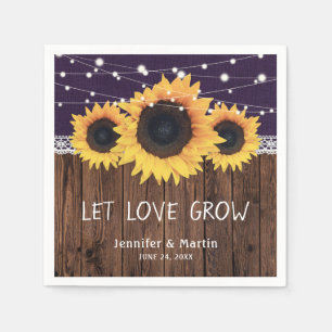 Rustic Wood Burlap Lace Sunflower Purple Wedding Napkin