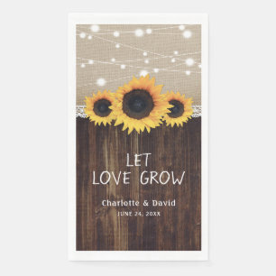Rustic Wood Burlap Lace Sunflower Wedding Napkin