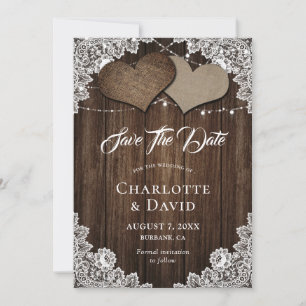 Rustic Wood Burlap Lace Wedding Save The Date Card