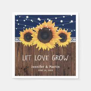 Rustic Wood Burlap Sunflower Navy Blue Wedding Napkin