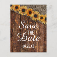 Rustic Wood & Burlap Sunflower Save the Date