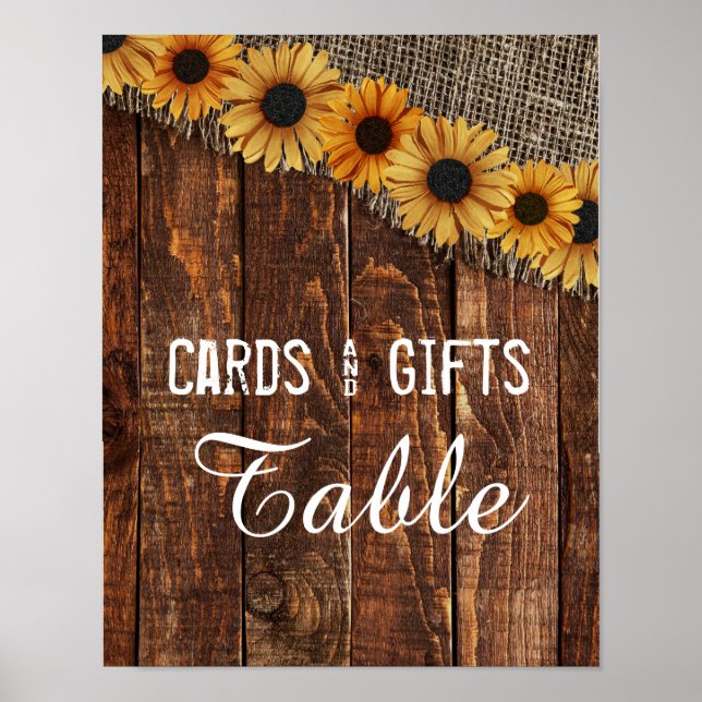 Rustic Wood Burlap Sunflower Wedding Cards & Gifts Poster (Front)