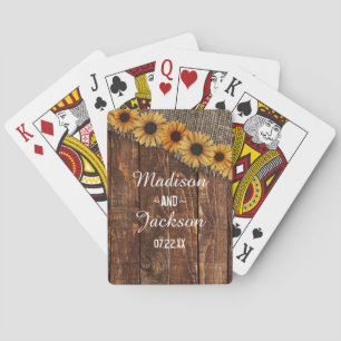 Rustic Wood & Burlap Sunflower Wedding Favour Playing Cards