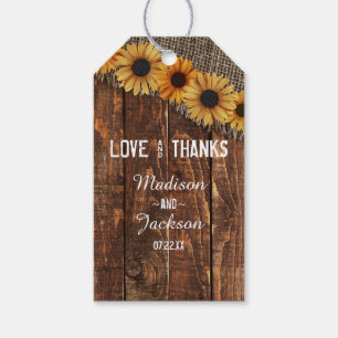 Rustic Wood Burlap Sunflower Wedding Love & Thanks Gift Tags