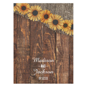 Rustic Wood & Burlap Sunflower Wedding Monogram Tablecloth