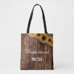 Rustic Wood & Burlap Sunflower Wedding Monogram Tote Bag<br><div class="desc">Rustic Wood & Burlap Sunflower Country Farmhouse Chic Wedding Monogram Tote Bags- With trendy brush script font! ~ Check my shop to see the entire wedding suite for this design!</div>