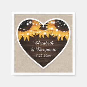 Rustic Wood Burlap Sunflower Wedding Napkin