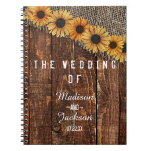 Rustic Wood & Burlap Sunflower Wedding Planner Notebook