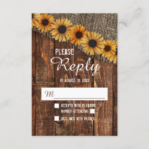 Rustic Wood & Burlap Sunflower Wedding Reply RSVP