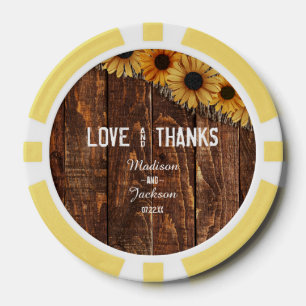 Rustic Wood & Burlap Sunflower Wedding Thank You Poker Chips