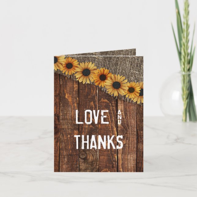 Rustic Wood & Burlap Wedding Thank You Photo (Front)