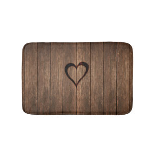 Rustic Wood Burned Heart Print Bath Mat