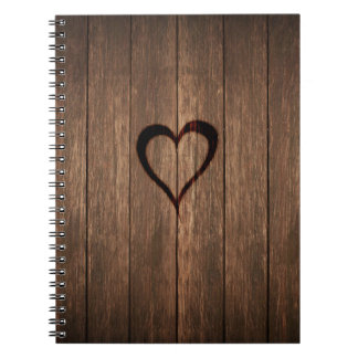 Rustic Wood Burned Heart Print Notebook