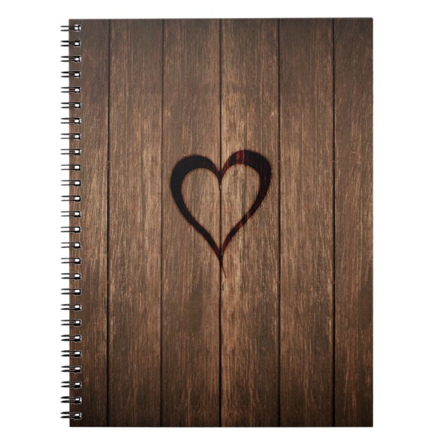 Rustic Wood Burned Heart Print Notebook (Front)
