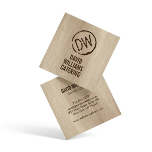 Rustic Wood-Burned Stamped Monogram for Catering Square Business Card
