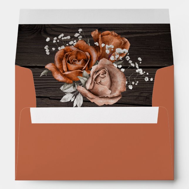 Rustic Wood Burnt Orange Rose Terracotta Envelope (Back (Bottom))
