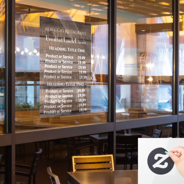 Rustic Wood Business Restaurant Pricing/Service  Window Cling (Restaurant Window)
