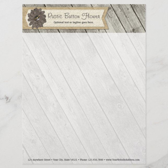 Rustic Wood Button Fabric Flower & Shabby Burlap Customised Letterhead (Front)