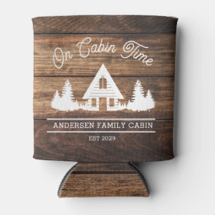 Rustic Wood Cabin Lodge Personalised  Can Cooler