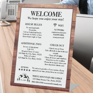 Rustic Wood Cabin Lodge Rental Property Welcome Pedestal Sign