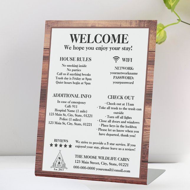 Rustic Wood Cabin Rental Property Welcome Pedestal Sign (Rustic Wood Cabin Rental Property Welcome Pedestal Sign
)