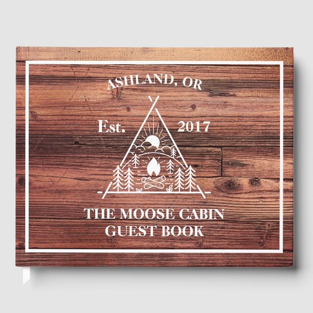 Rustic Wood Cabin Vacation Rental Business Guest Book (Front)