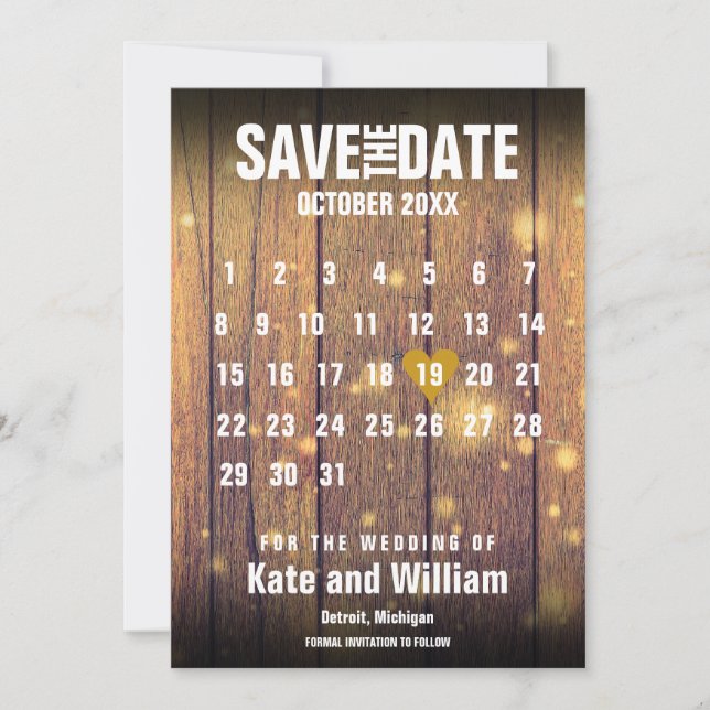 Rustic Wood Calendar Save the Date (Front)