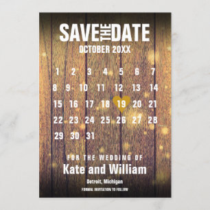 Rustic Wood Calendar Save the Date Invitation