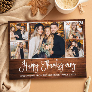 Rustic Wood Calligraphy 5 Photos Thanksgiving Postcard