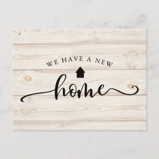Rustic Wood Calligraphy Moving Announcement Postcard