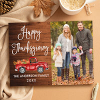 Rustic Wood Calligraphy Photo Thanksgiving Truck 