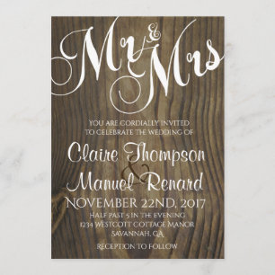 Rustic Wood Calligraphy Wedding Invitation