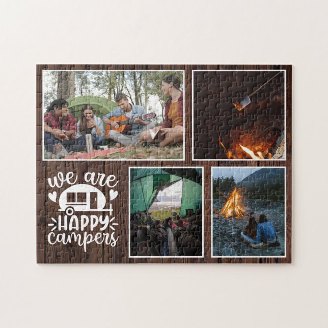 Rustic Wood Camping 4 Photo Collage Keepsake Jigsaw Puzzle (Horizontal)