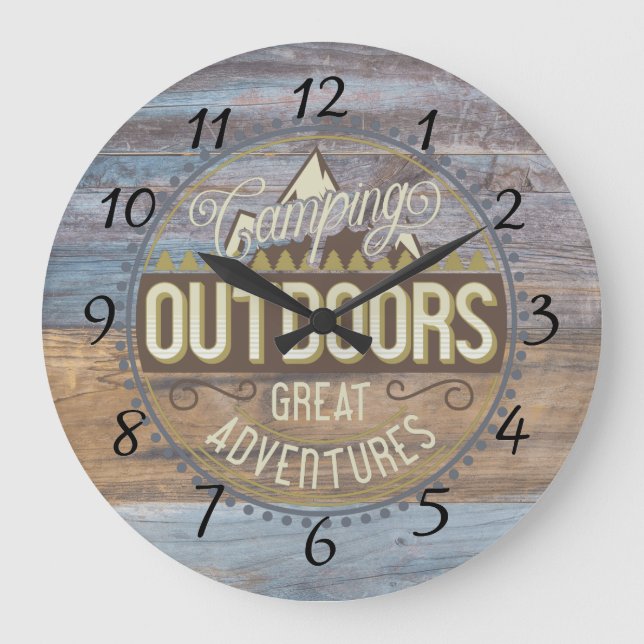 Rustic Wood Camping Home Decor Wall Clock (Front)