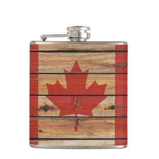 Rustic Wood Canada Flag Hip Flask