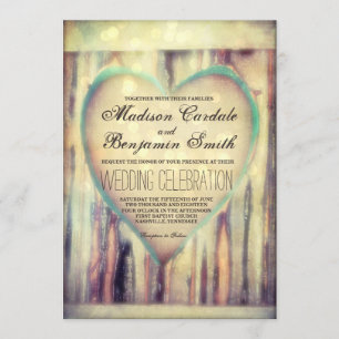 Rustic Wood Carved Heart Country Wedding Invites