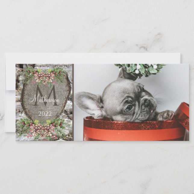 Rustic Wood Carved Heart  Family Monogram Xmas (Front)