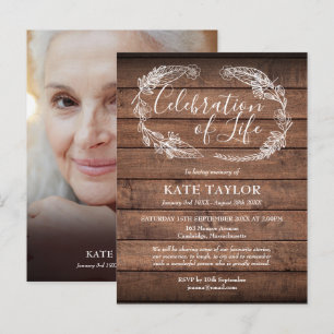 Rustic Wood Celebration of Life Photo Announcement Postcard